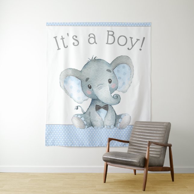 Tenture Murale Fond de salle pour Baby Shower Éléphant (En situation)