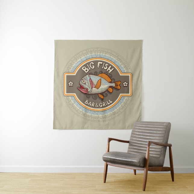 Tenture Murale Grande affiche de bar et grill de poissons (En situation (horizontale))
