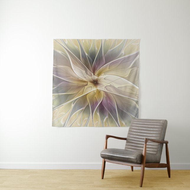 Tenture Murale Imaginaire Floral Gold Eggplant Art Fractal Abstra (En situation (horizontale))