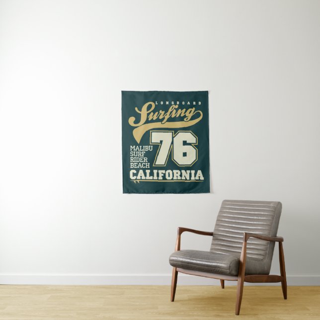 Tenture Murale Longboard surfant | la Californie 76 (En situation)