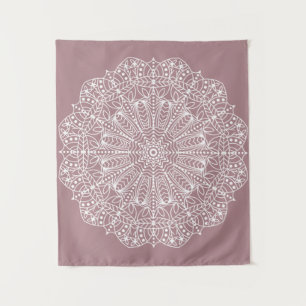Tenture Murale Mandala blanc rose Rose de Bohême