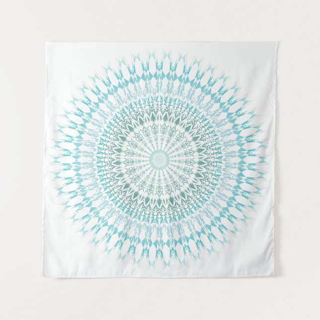 Tenture Murale Mandala blanc turquoise (Devant)
