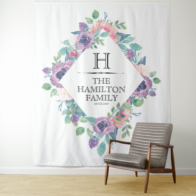 Tenture Murale Modèle de famille personnalisable à cadre floral (En situation)