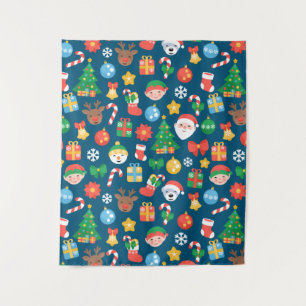 Tenture Murale Motif de Noël joyeux sur bleu