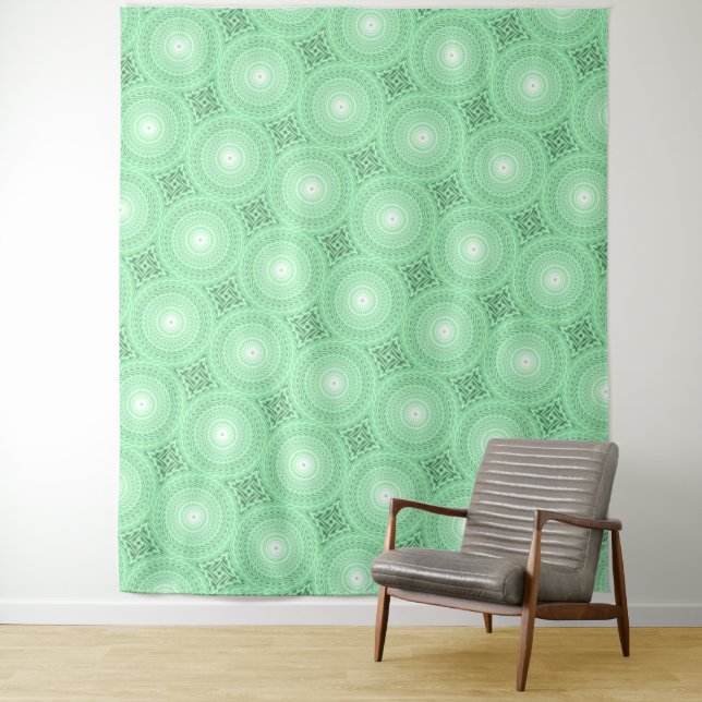 Tenture Murale Motif des cercles verts de printemps (En situation)