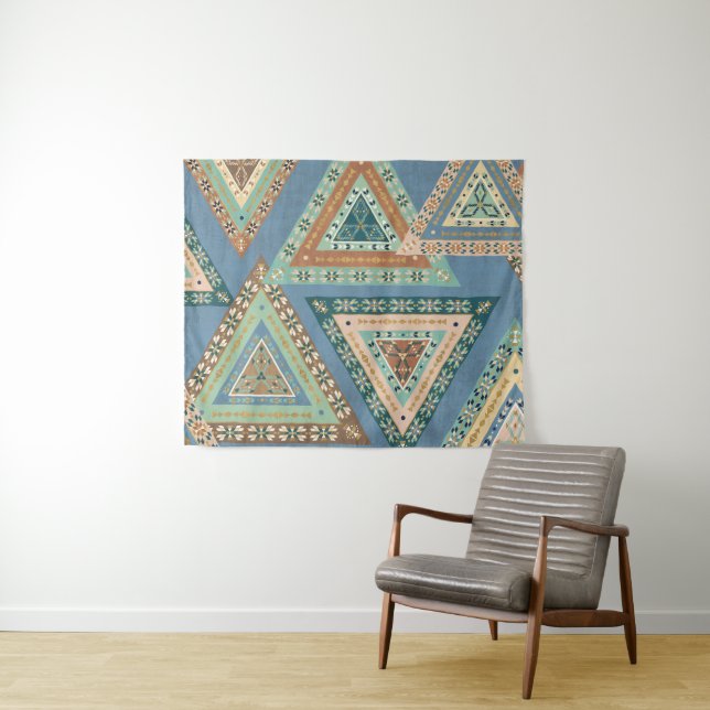 Tenture Murale Motif indien tribal | bleu extérieur de Geo X (En situation (horizontale))