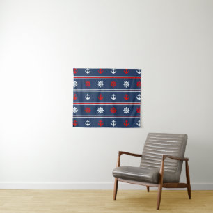 Tenture Murale Motif nautique blanc et bleu rouge