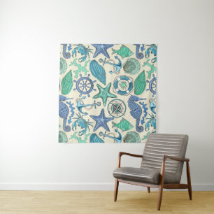 Tenture Murale Motif turquoise d'animaux de mer