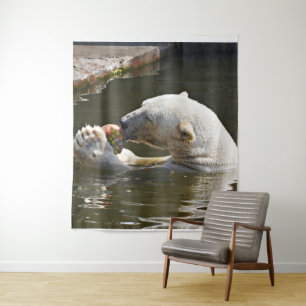 Tenture Murale Ours Polaire Mangeant Des Fruits Dans L'Eau