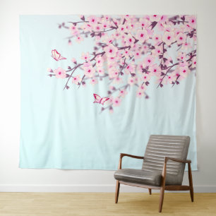 Tenture Murale Paysage illustratif en fleurs de cerisiers roses
