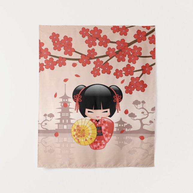 Tenture Murale Poupée Kokeshi Sakura Rouge - Geisha Japonaise Mig (Devant)