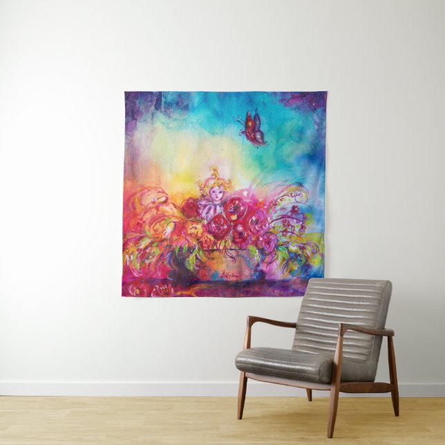 TENTURE MURALE THUMBELINA DANS LE PANIER DE FLEURS, BOUTEILLE (En situation (horizontale))