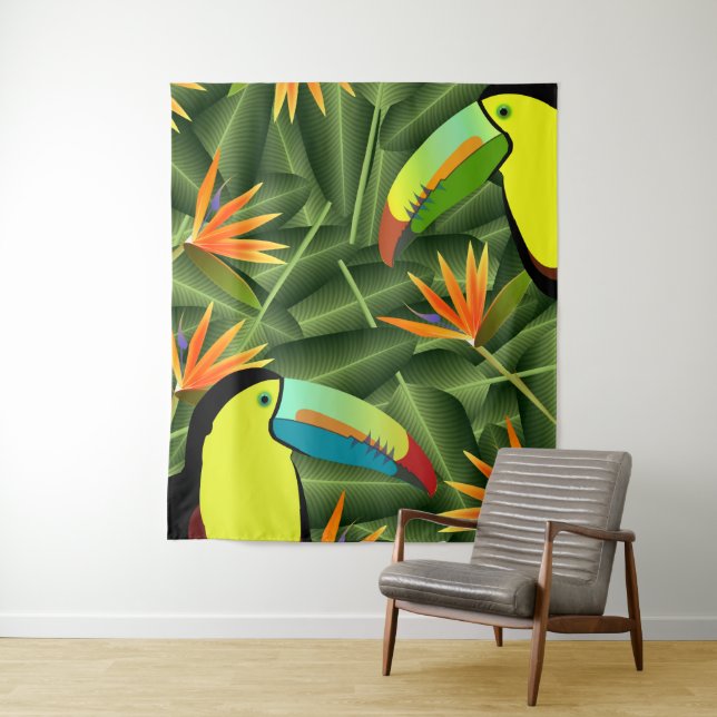 Tenture Murale Toucans tropicaux & Oiseaux de fleurs paradisiaque (En situation)