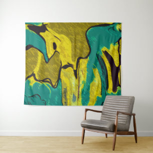 Tenture Murale Turquoise jaune moutarde Abstrait