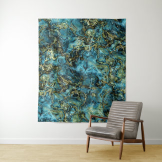 Tenture Murale Turquoise Turquoise Faux Gold Minerals Agate Motif