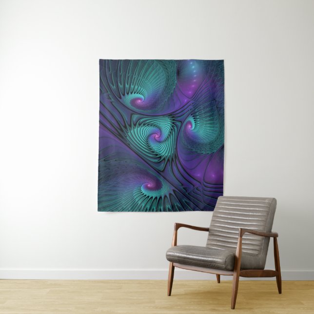 Tenture Murale Violet rencontre Turquoise moderne art fractal abs (En situation)