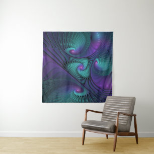 Tenture Murale Violet rencontre Turquoise moderne art fractal abs