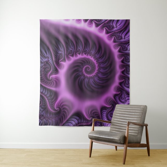 Tenture Murale Vivid Cool Abstrait rose violet Fractal Art Spiral (En situation)