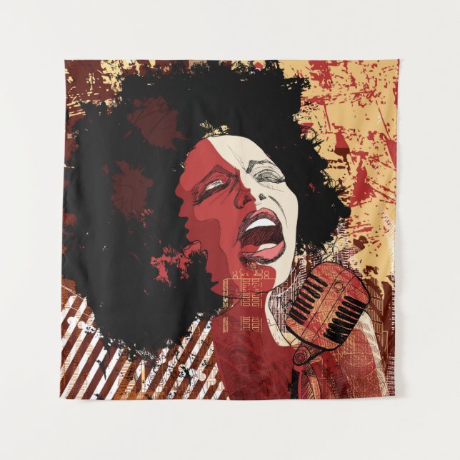 Tenture Musique Jazz - afro-américain chanteur de jazz sur (Devant)