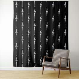 Tenture Musique Motif Melting Treble Clef Blanc et Noir