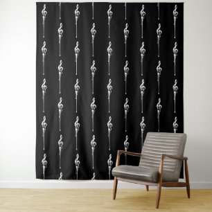Tenture Musique Motif Melting Treble Clef Blanc et Noir