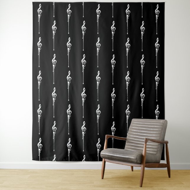Tenture Musique Motif Melting Treble Clef Blanc et Noir (En situation)