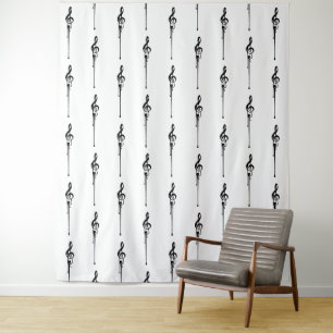Tenture Musique Motif Melting Treble Clef noir et blanc