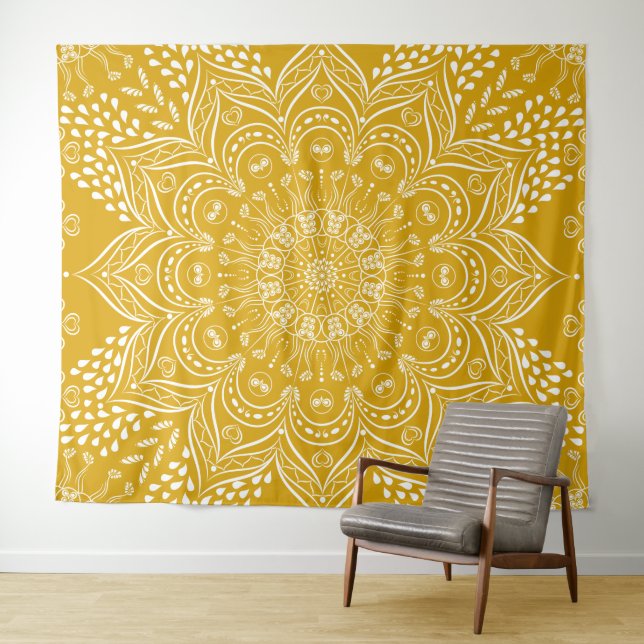 Tenture Mustard Yellow Boho Mandala (En situation (horizontale))