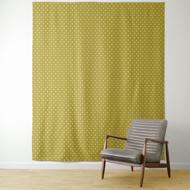 Tenture  Mustard yellow white polka dots pattern  (En situation)