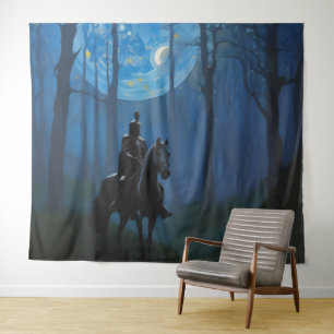 Tenture Mystérieux Chevalier Noir dans la Forêt Lune