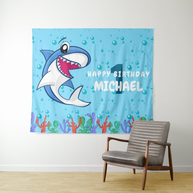 Tenture Naissance du requin Premier Anniversaire Ocean Kid (En situation (horizontale))