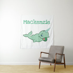 Tenture Narwhal Vert Mignon Menthe Cartoon Chibi Personn