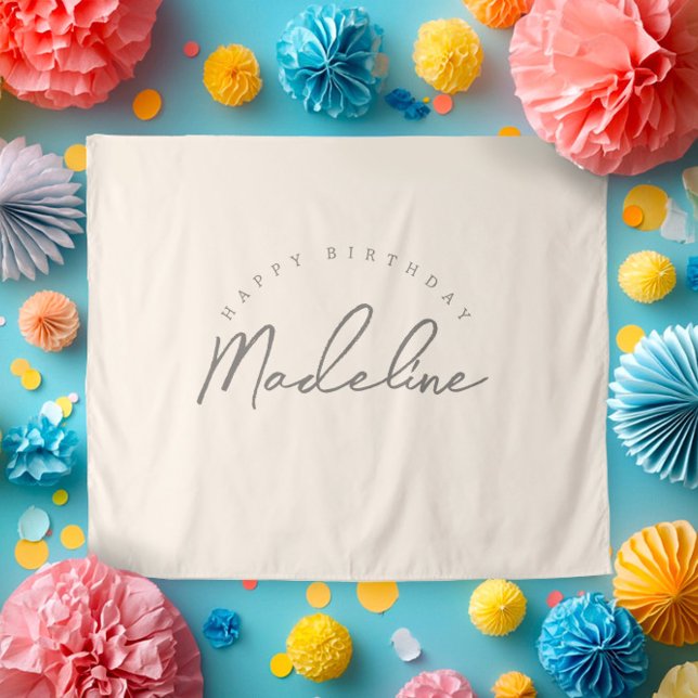 Tenture Natural Linen Personalized Birthday Banner (Créateur téléchargé)