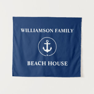 Tenture Nautical Beach House Nom de famille Marine Blue