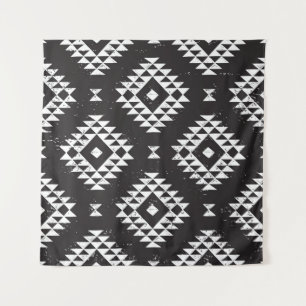 Tenture Navajo Géométrique : Tribal Blanc Noir.