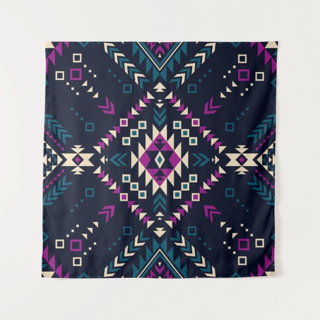 Tenture Navajo tribal foncé, géométrique vintage. (Devant)