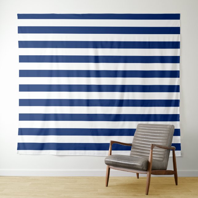 Tenture Navy Blue with Classic White Stripe Pattern (En situation (horizontale))