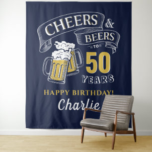 Tenture Navy Jaune Acclamations Et Bières Anniversaire Tou