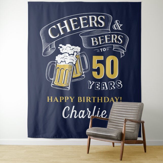 Tenture Navy Jaune Acclamations Et Bières Anniversaire Tou (En situation)