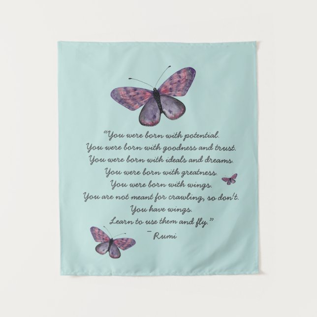 Tenture Né Avec Les Ailes Rumi Citation Papillons (Devant)