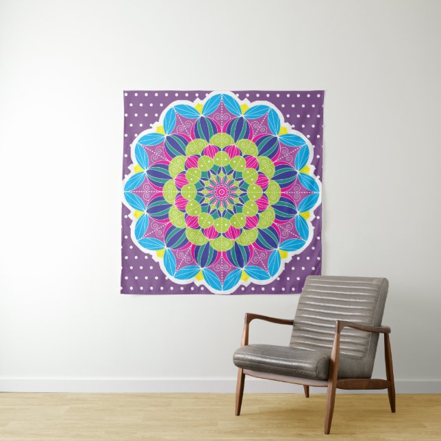 Tenture Neons brillants et modernes Mandala & Dots (En situation)