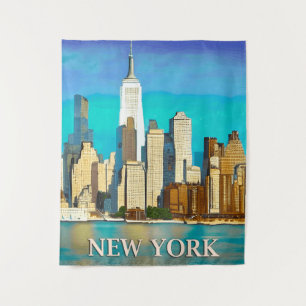 Tenture New York Skyline en bleu Cobalt et Tan