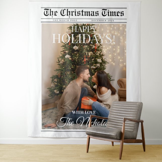 Tenture Newspaper What A Year Black White Photo Christmas (En situation)