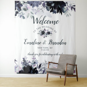 Tenture Nocturne Floral Bleu de Nuit Chic Mariage Bienvenu