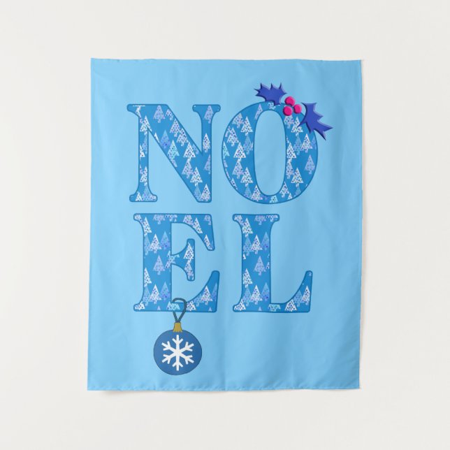 Tenture NOEL dans un Motif d'arbre de Noël bleu (Devant)