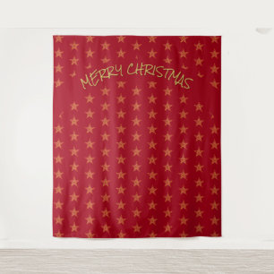 Tenture Noël   Fête   Étoiles Dorées   Fond Rouge