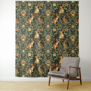 Tenture Noël Lapins Floral de William Morris en Forêt
