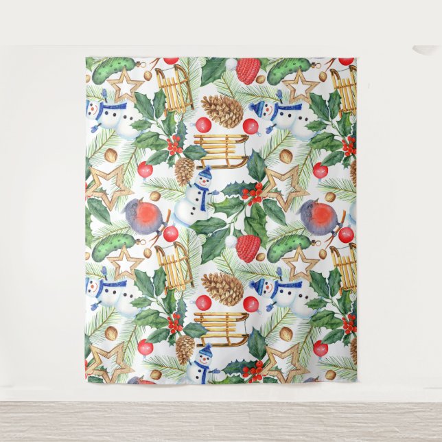 Tenture Noël Noël Noël Noël Snowman, Pine Cones, Holly (Devant)