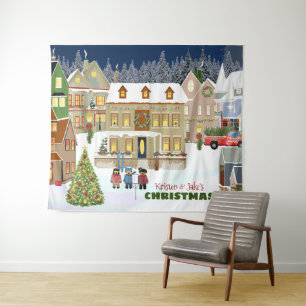 Tenture Noël Ville des merveilles d'hiver Maisons en carre