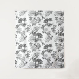 Tenture Noir Blanc Français Toile Deer Fox Forest Motif